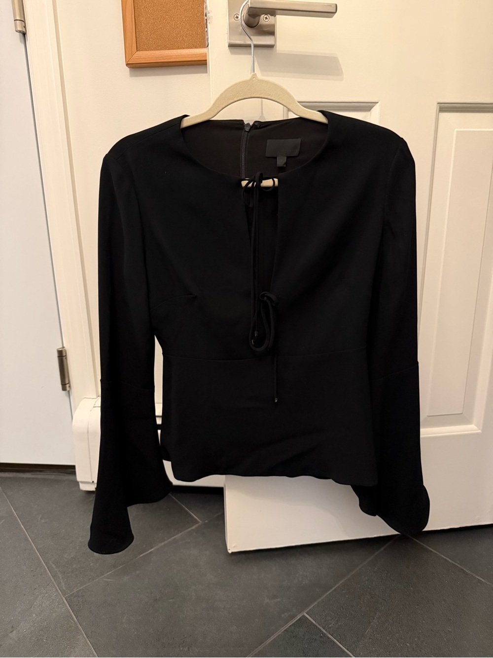 INTERMIX Black Tie-Neck Long Sleeve Blouse